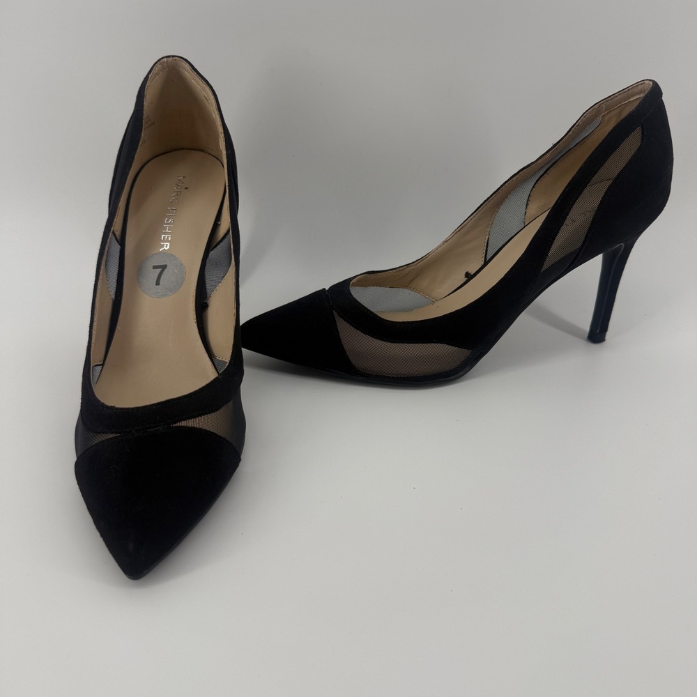 Marc Fisher Darlee2-R Black Mesh Suede Pointed Toe Stiletto Pumps Womens 7M
